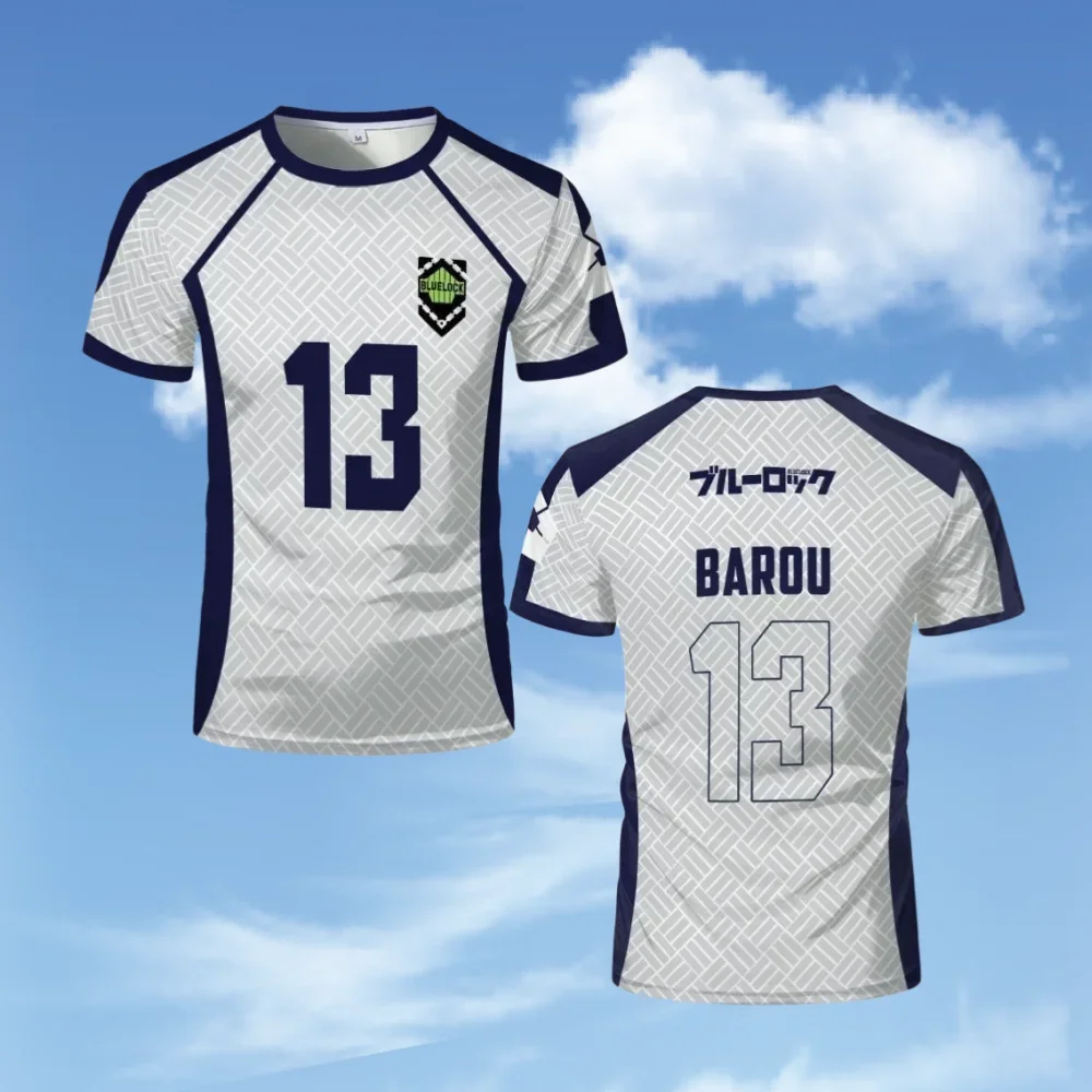 

2025 Summer New Men's Blue Animation Football T-shirt 3D Crew Neck Sports Breathable Casual Short-sleeved Top Trendy Man DIY