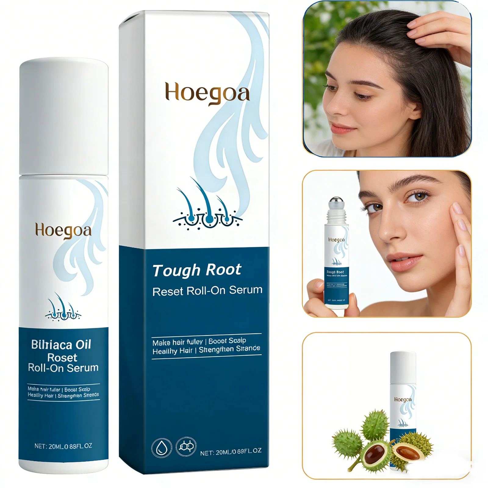 Esencia de Aceite de Ricino para el Crecimiento del Cabello con Aplicador de Rodillo, Tratamiento Nutritivo para el Cuero Cabelludo, Fortalece las Raíces, Reduce la Caída y el Rotura del Cabello, Sérum para el Cuidado del Cabello