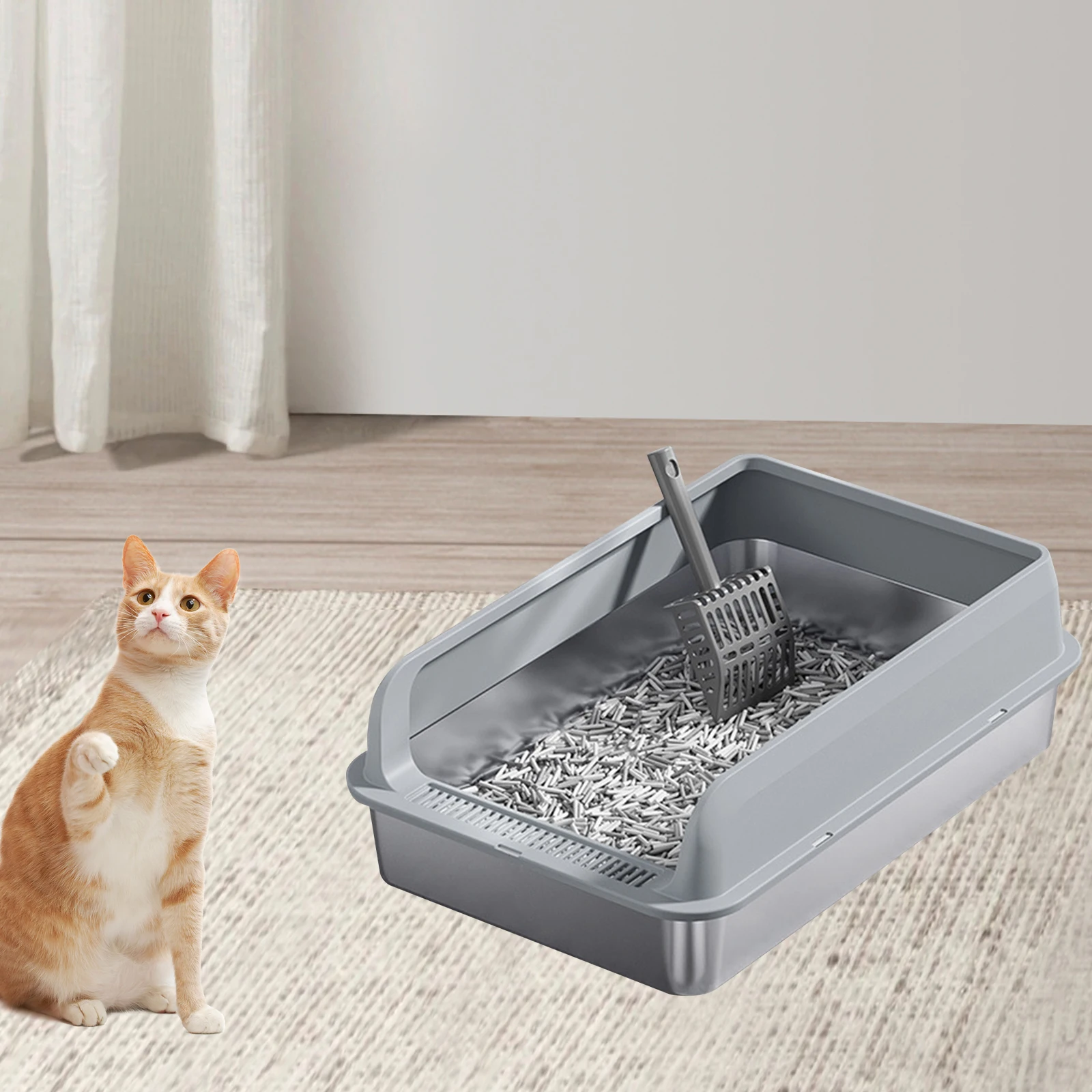 Imagem -03 - Cat Open Top Pet Litter Basin Semi Fechado Anti Splashing Fácil de Limpar Panela de Cama Gatinho Dianteiro Abaixado Gatinho