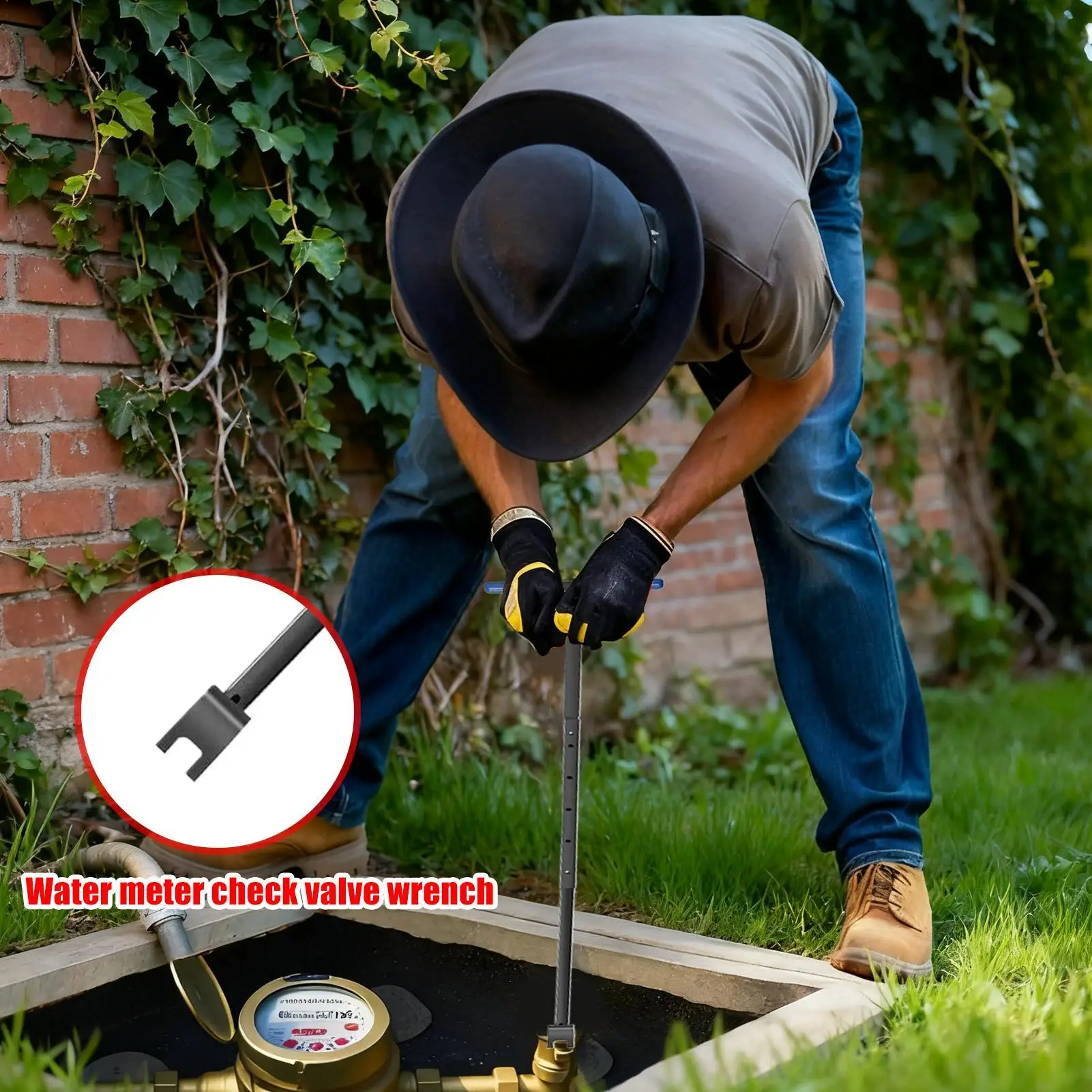 Water Meter Wrench T-Shaped Anti-Slip Valve Wrench Plumbing Valve Spanner for Plumbing Irrigation Outdoor Backyard Garden Lawn