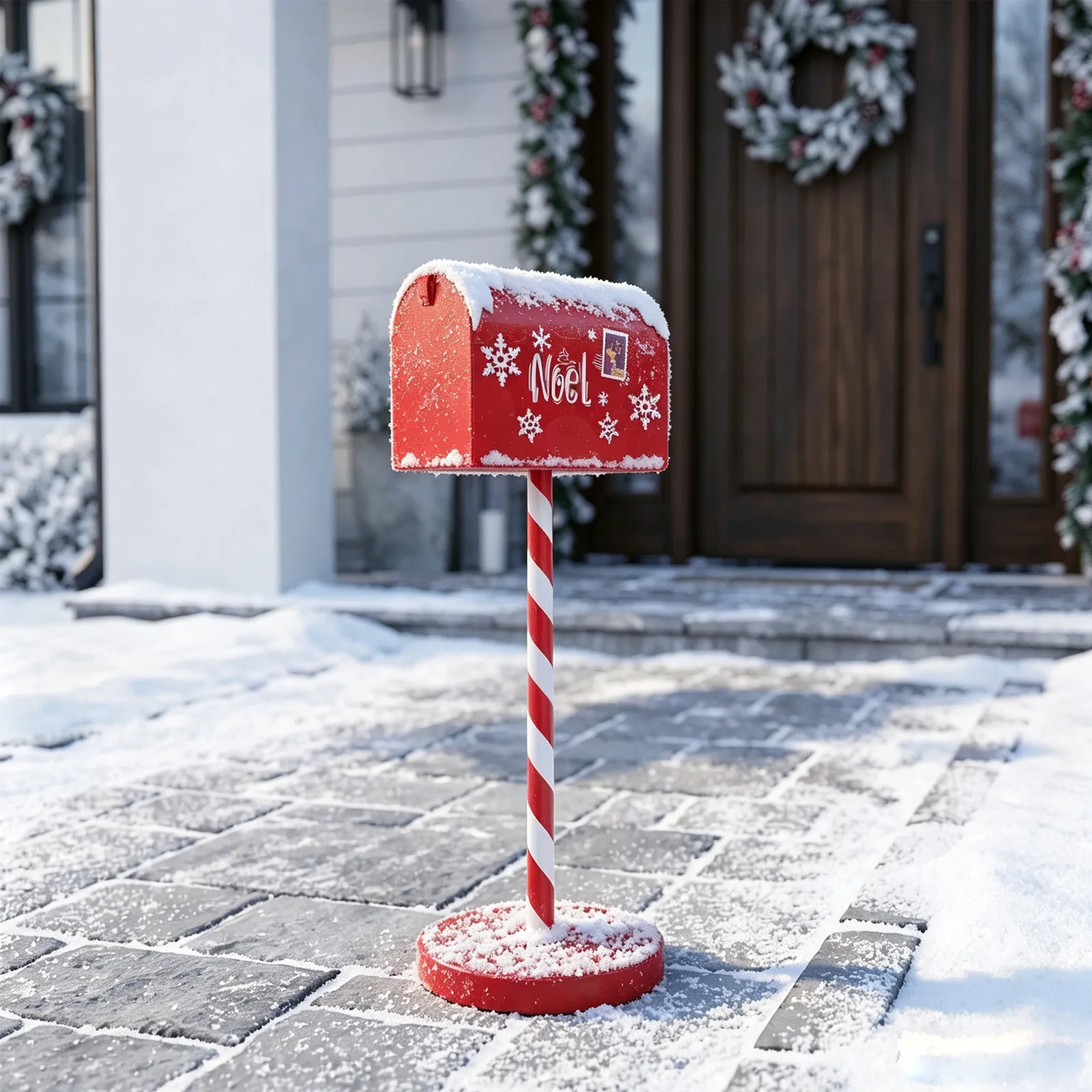 Red Metal Christmas Mailbox Letters to Santa Post Box Festive Yard Porch Decor Holiday Letter Box Garden Ornament Holder