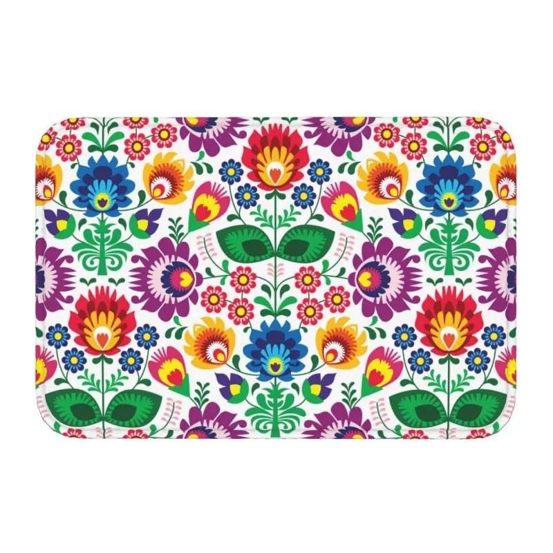 Custom Colourful Flowers Polish Floral Pattern Doormat Anti-Slip Entrance Kitchen Bathroom Floor Door Mats Garage Carpet Rug