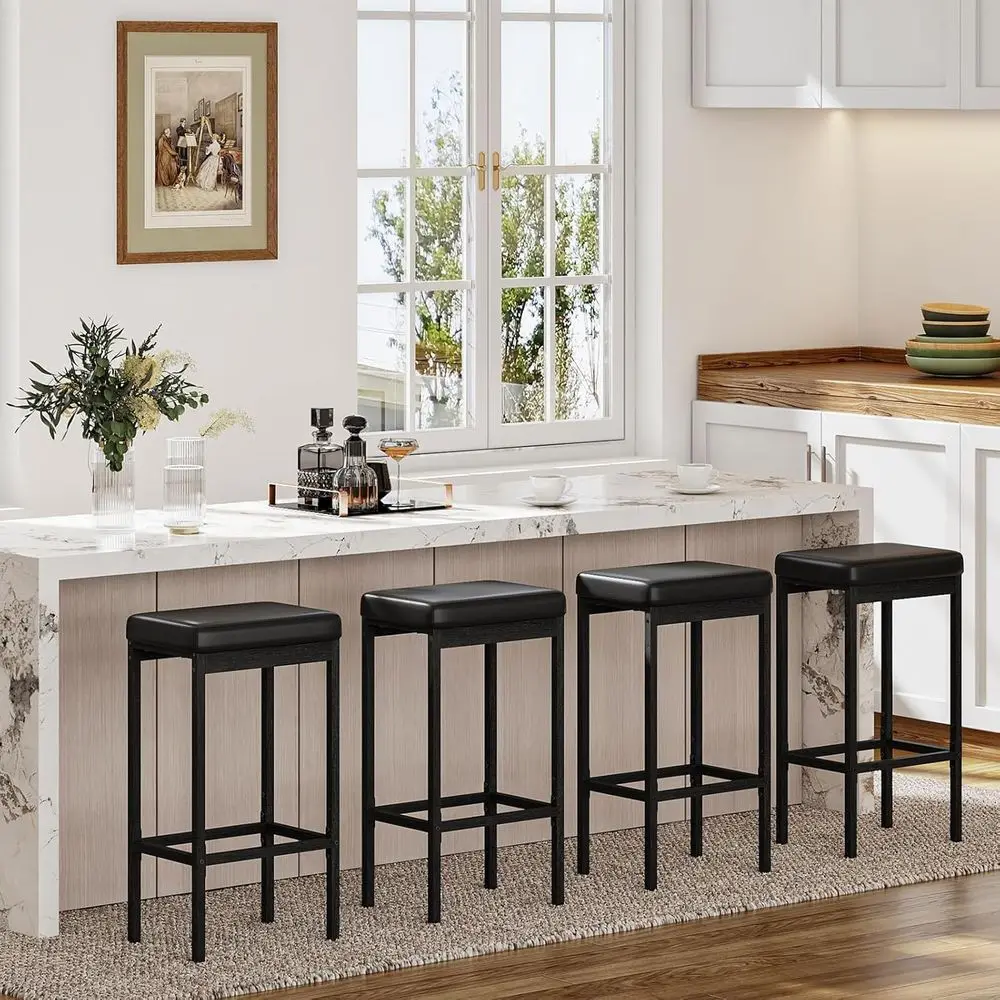 Conjunto de 4 bancos de bar altos de 24,8 polegadas com estofamento de 2 polegadas de espessura para uso em cozinha, sala de jantar e café - preto BB21BYP401