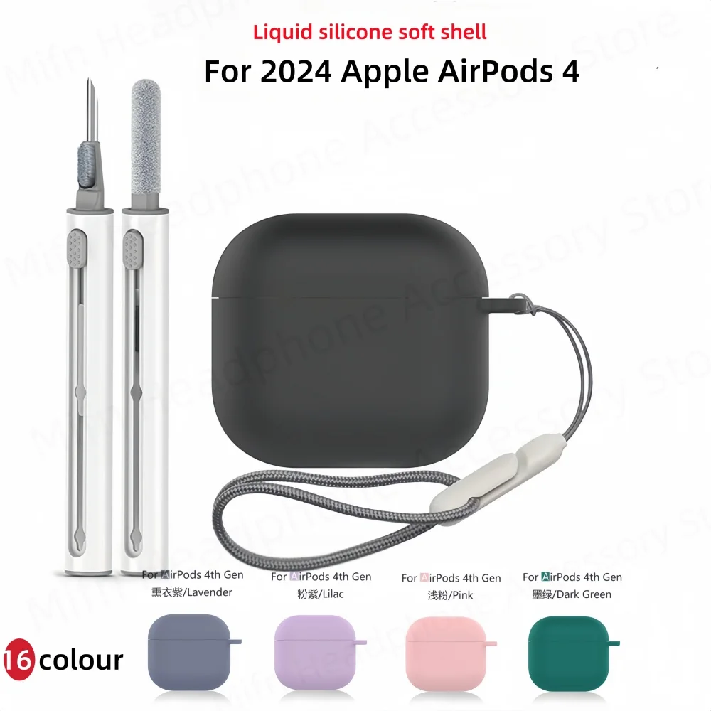 2024 New for AirPods 4 Earbuds Case Apple headphone Accessories With Lanyard/cleaning kit Anti loss protection Cover For AirPods