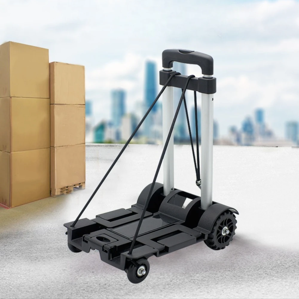 

Folding Shopping Trolley Portable Multifunctional Handcart Wheels Household Simple Lightweight Plastic Load-bearing Handcart