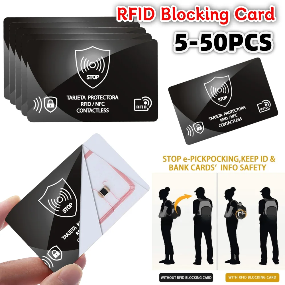 5-50 SZT. Karta blokująca RFID, jedna karta chroni cały portfel, ochrona NFC na karty debetowe, kredytowe i paszporty, blokada RFID, ultracienka i przenośna