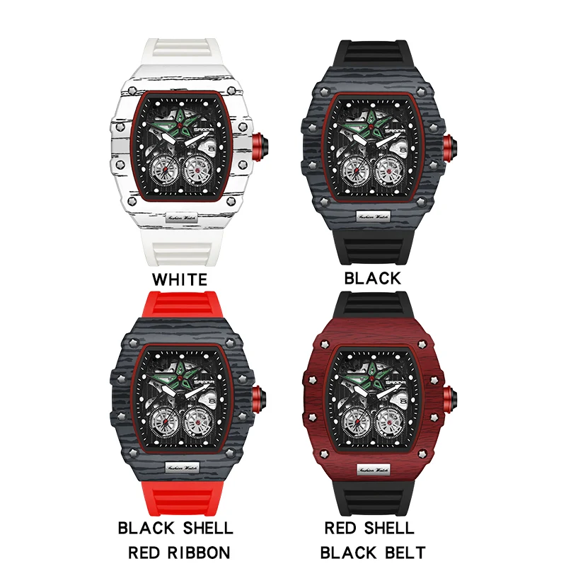 Relojes de cuarzo para hombre, correa de silicona con esqueleto, cronógrafo, reloj de pulsera analógico, manecillas luminosas, reloj deportivo militar resistente al agua
