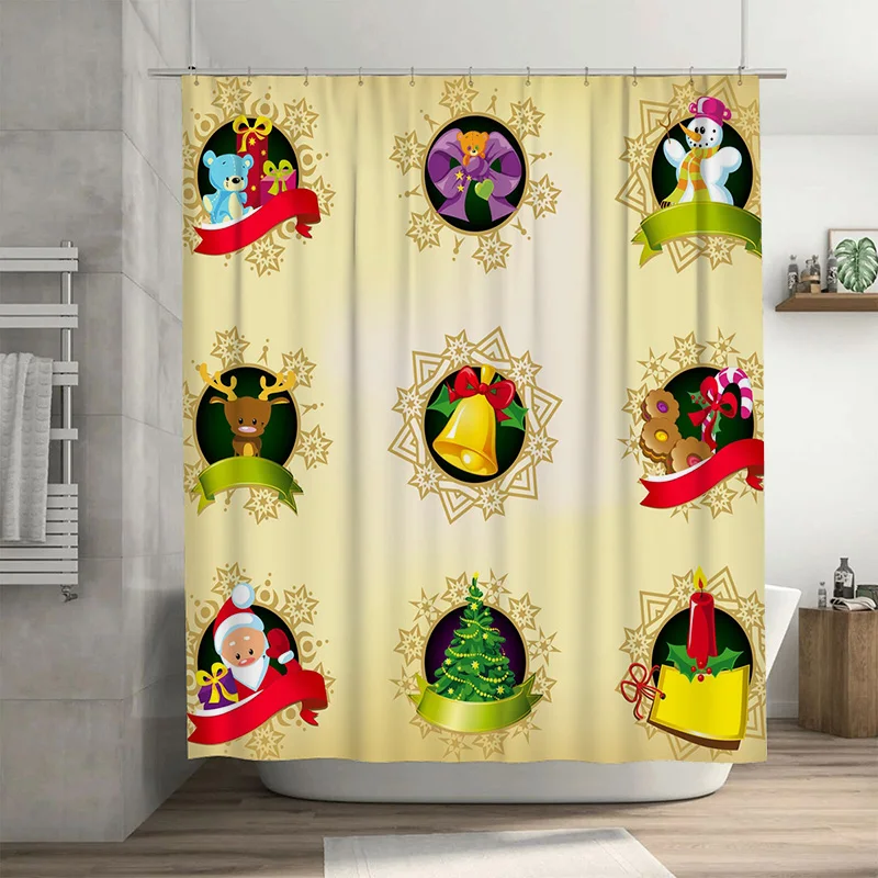 Tu Bathroom Curtain Christmas Shower Curtain Holiday Decor Festive Pattern Wate…