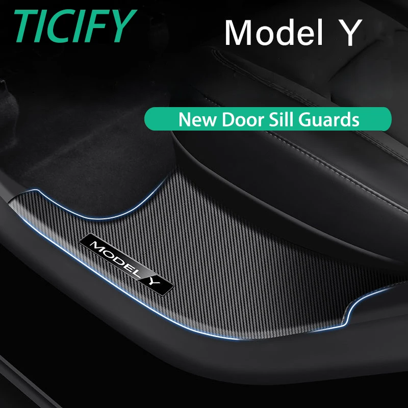 Protectores de alféizar de puerta nueva, cubierta de fibra de carbono para Tesla Model Y 2021-2024 RWD AWD, protección de Pedal de bienvenida para