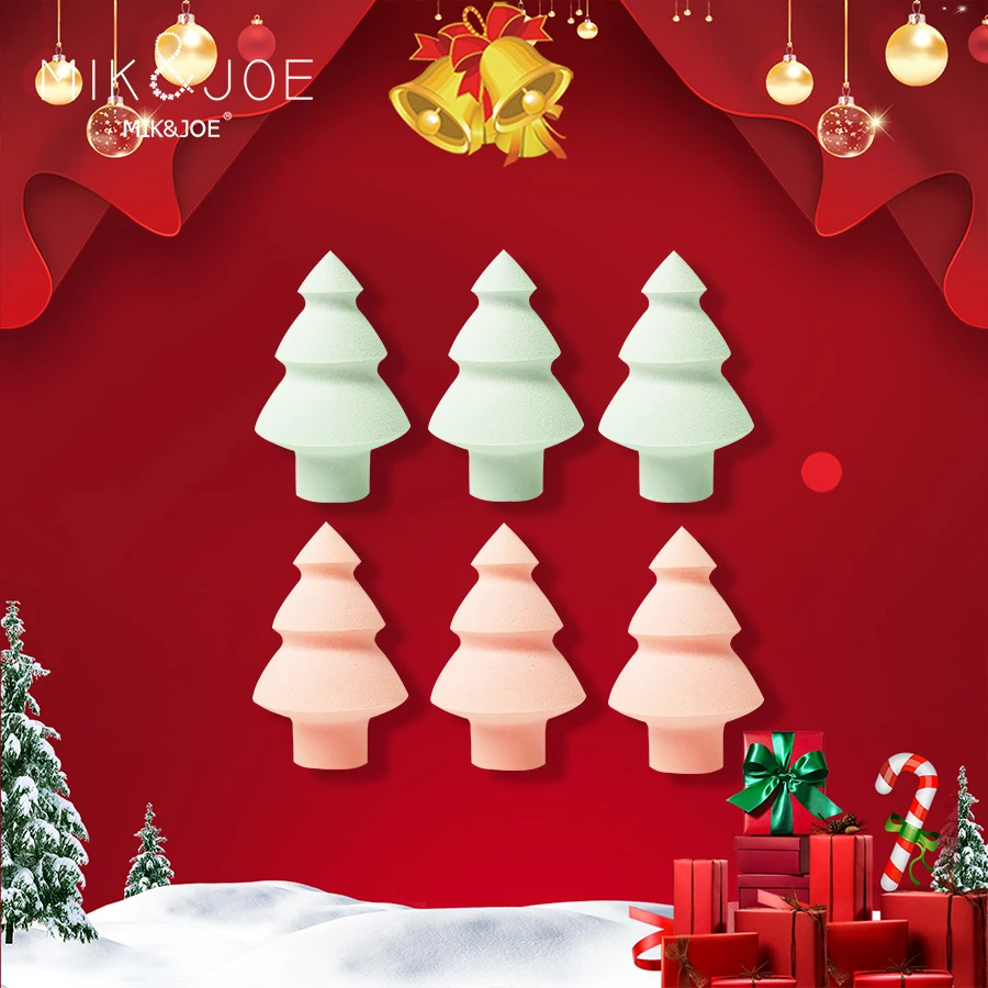 Esponja de maquillaje combinada con forma de árbol de Navidad Multicolor, suave y delicada para uso en el hogar o en viajes, 6 uds.