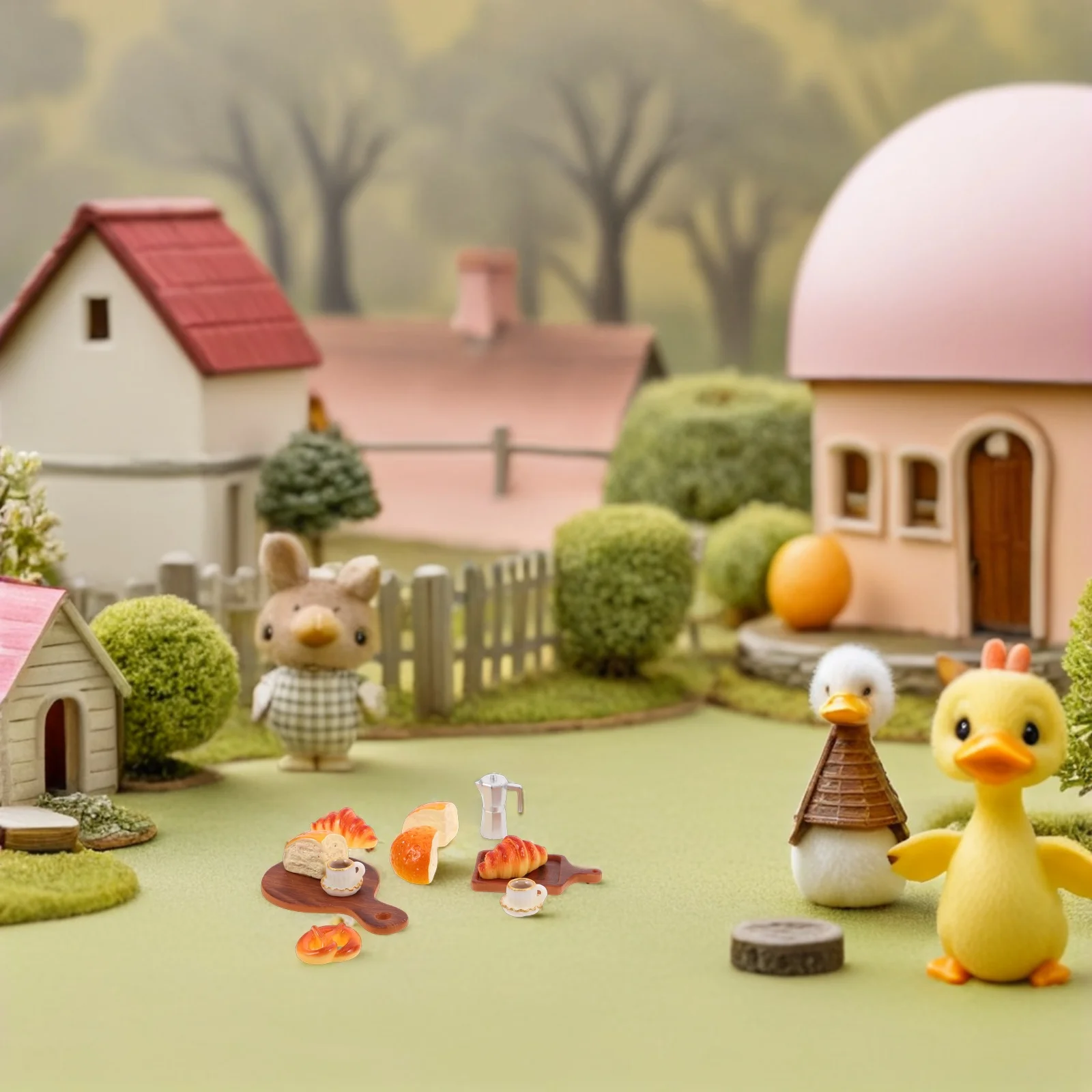 1Set Miniature Dollhouse Food Realistic Resin Bread Coffee Breakfast Pretend Play Bakery Miniature Kitchen Simulation Decor