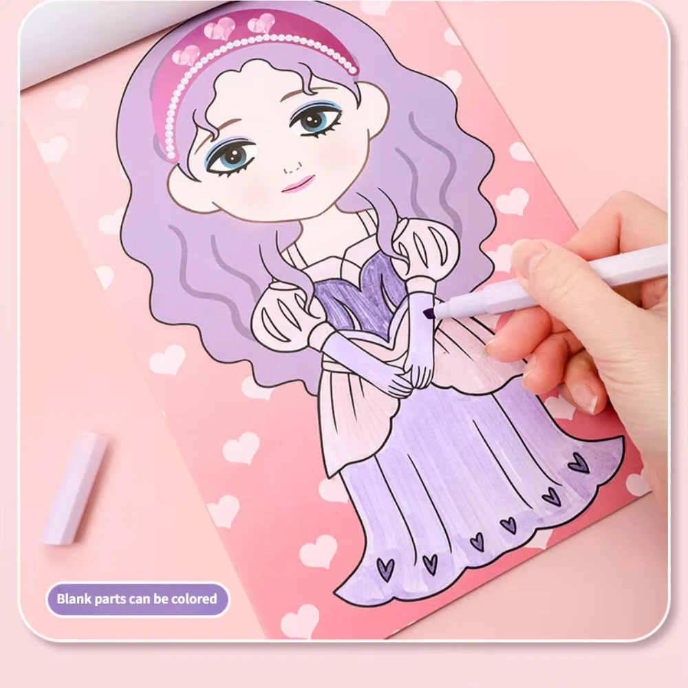 Meninas montessori brinquedo princesa vestir-se adesivo graffiti livro para colorir crianças desenho brinquedos diy pintura brinquedos educativos