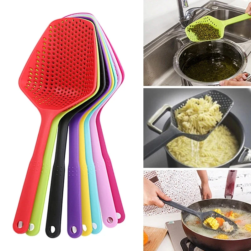 

Portable Nylon Kitchen Soup Spoon Strainer Colorful Ladle Anti-scald Skimmer Fry Food Mesh Handy Filter Colanders Kitchen Tools
