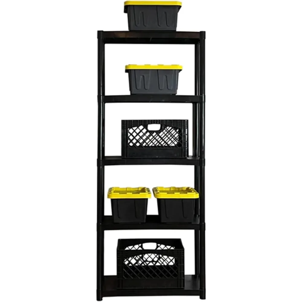 

Multipurpose Plastic 5 Tier Utility Storage Shelving Rack Unit for Garage, Shed, or Greenhouse Organization, Black