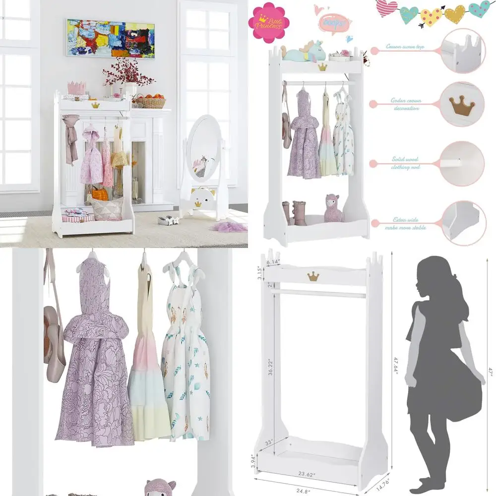 

Children's Wardrobe Organizer with Hanging Rack for Ages 3+, White