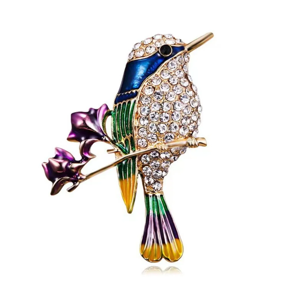 Niche Ins High-end Badge New Enamel Bird Inlaid Diamond Brooch Animal Alloy Decoration Jewelry Women Scarf Buckle Pins Accessory