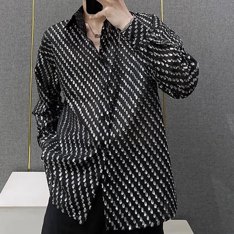 2024 British Style Luxury Jacquard Shirt Men Dres Shirt Prom Tuxedo Hemise Homme Long Sleeve Nightclub Shirt Camisa Masculina