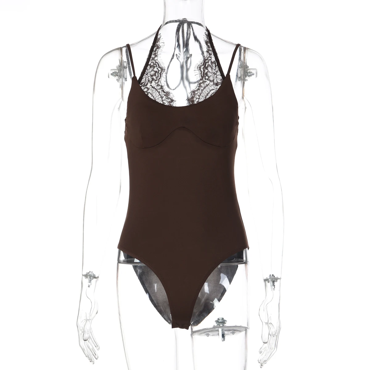 Hugcitar Modischer Neckholder-Bodysuit mit Spitzenbesatz, Rückenfreier Bandage-Body, Sexy Figurbetonter Einteiler für Sommer, Urlaub und Club – Detail 3