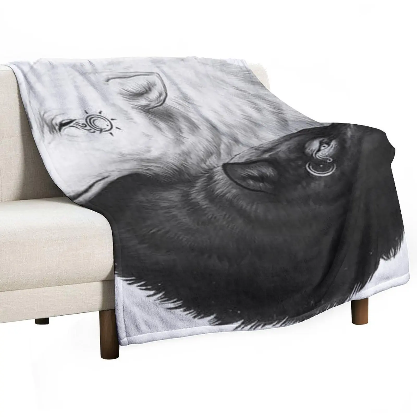 

Two Wolves Black and White Love Nature Throw Blanket blankets and throws heavy to sleep Beautifuls Blankets