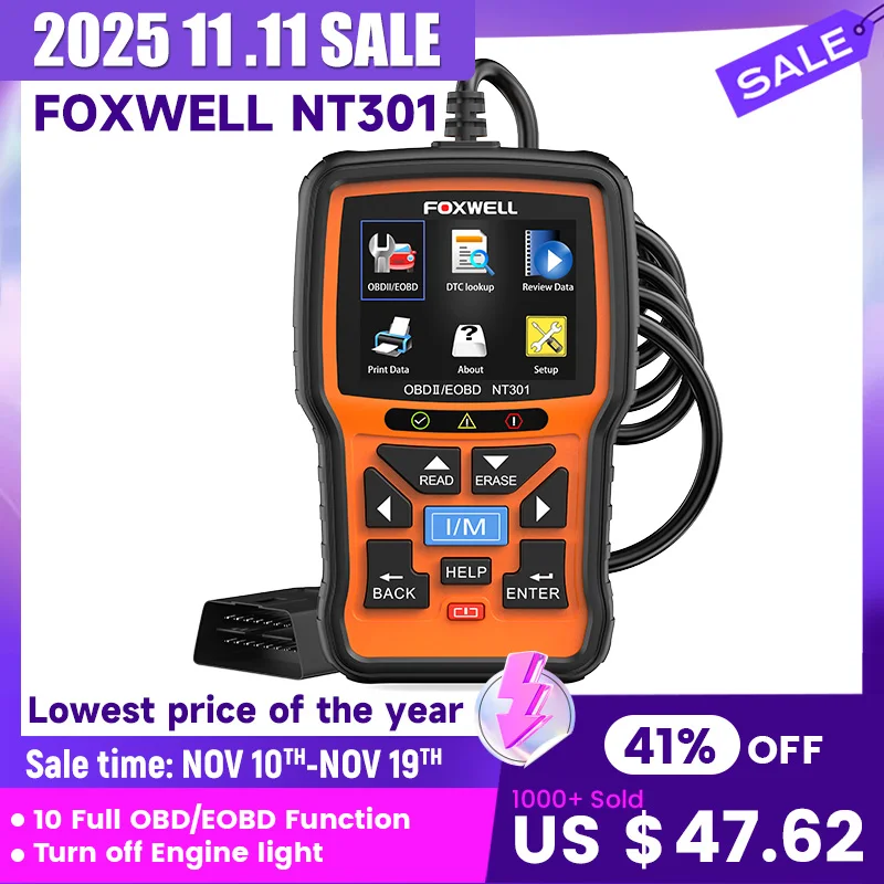 FOXWELL NT301 Full OBDII/EOBD Code Reader Scanner Automotive Professional Scanner Diagnostic Tool PK ELM327