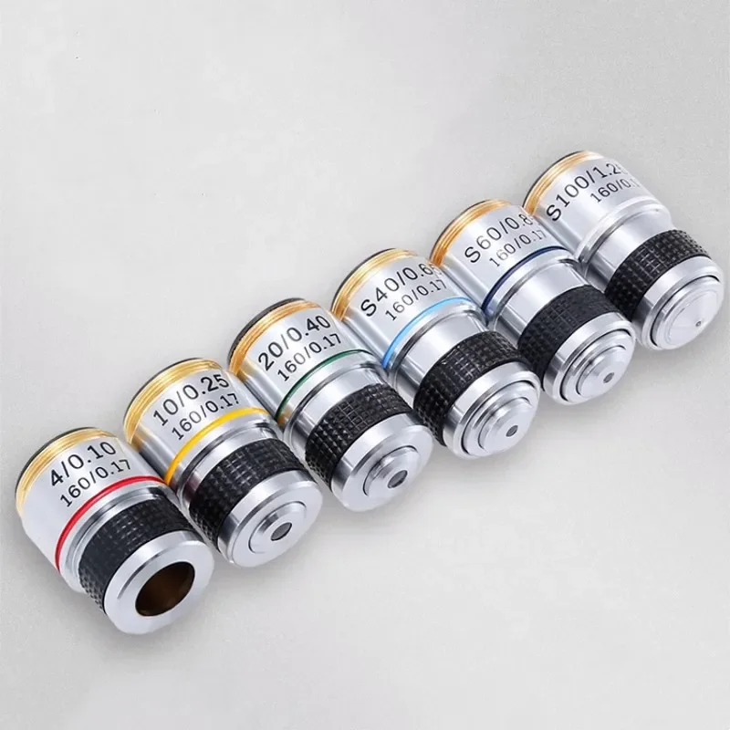 Biological Microscope Achromatic Objective Lens 185mm Achromatic Objective Lens 4X 10X 20X 40X 60X 100X RMS Thread Objective