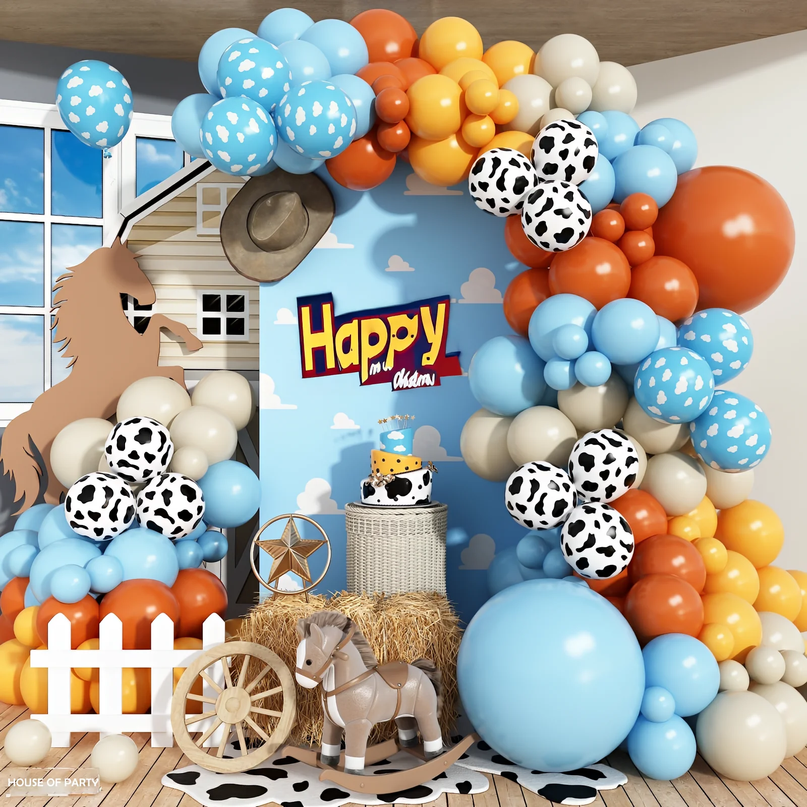 Kit de arco de globos occidentales, 121 Uds., Retro, naranja quemado, Pastel, azul, mostaza, amarillo, estampado de vaca, globos para decoración de fiesta de bienvenida de bebé de historia de niño