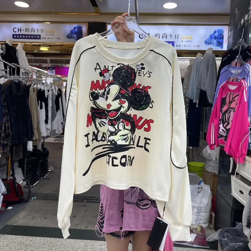 2025 Autumn New Heavy Beaded Cartoon Crew Neck Y2k Sweatshirt Ladies Loose Casual Long-sleeves O-neck Top Hoodies Jacket Female