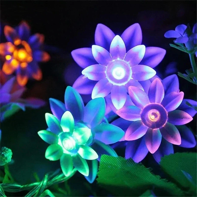 Solar LED Lotus String Lights, Festa ao ar livre, Natal, Decoração de casamento, Quarto, Sala de estar Lâmpadas, 1.5-22m