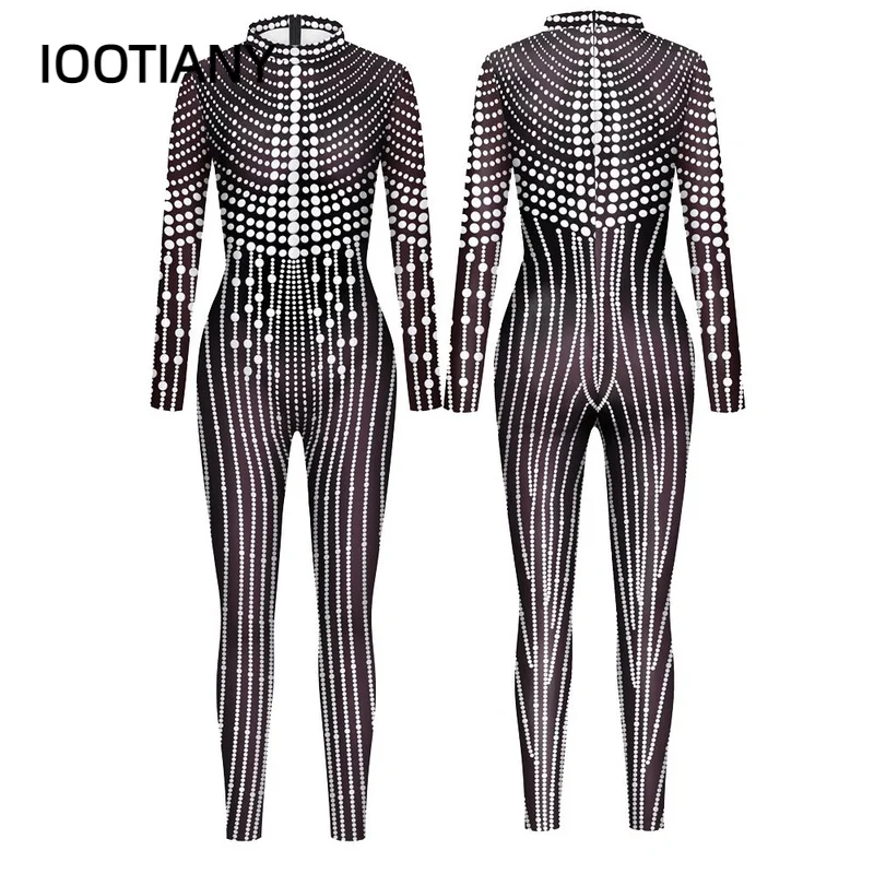 P01 IOOTIANY اللؤلؤ شرابة نمط ثلاثية الأبعاد طباعة المرأة مثير نحيل بذلة كرنفال تأثيري ازياء يتوهم ارتداءها ثوب فضفاض للحفلات جديد