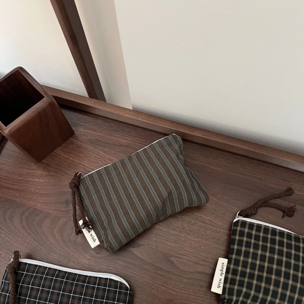 Vintage Plaid Coin Purse Korean Style Small Wallet Mini Zipper Pouch for Cash Cards Lipstick Cosmetic Organizer Bag for Women