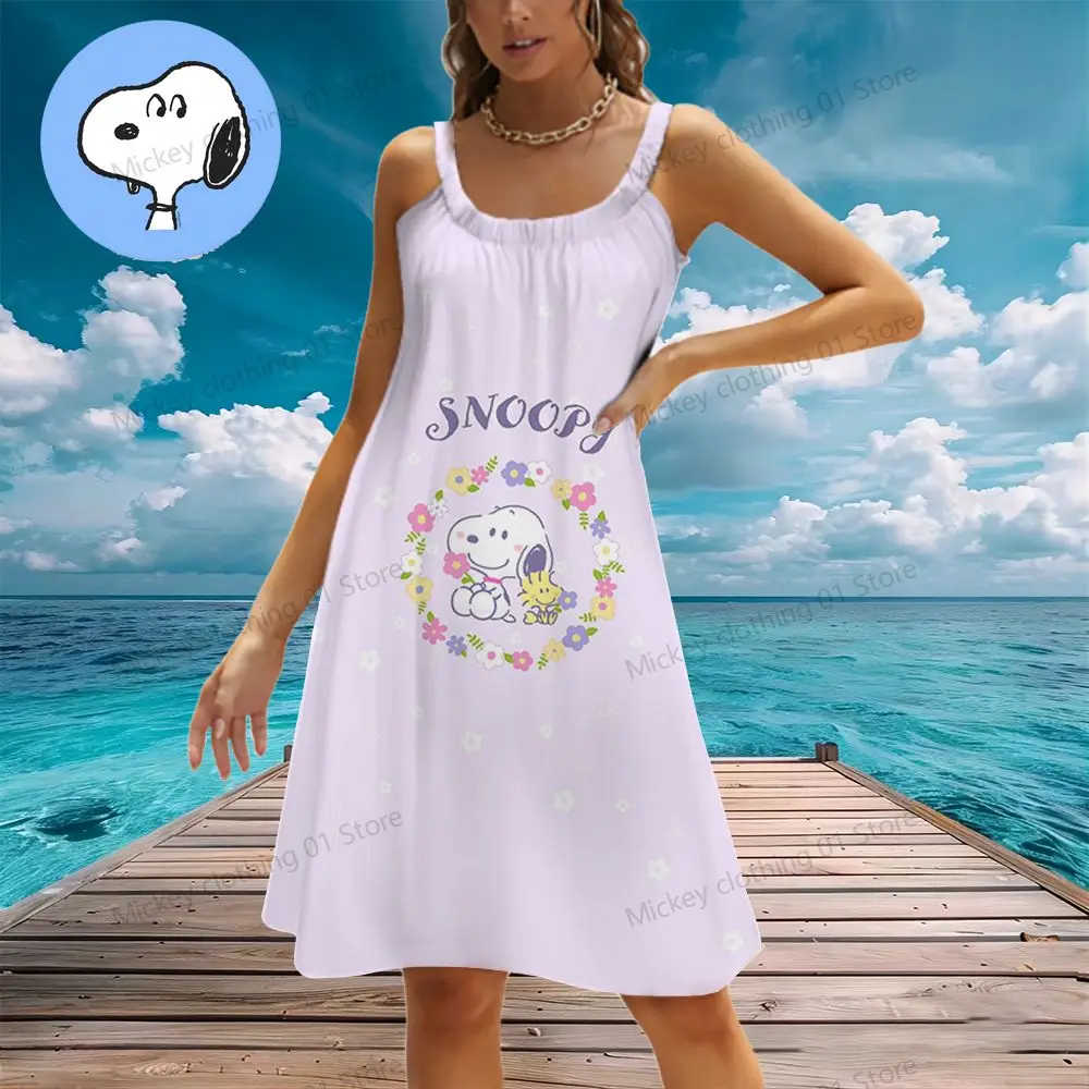 Vestido playero de Snoopy para mujer, ropa juvenil de Anime, bohemio, Sanrio, elegante, S-3XL, 2024