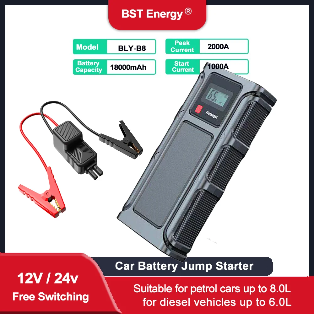 Battery Jump Starter 2000A Peak 18000mAh Car Jump Starter (up to 8.0L Gas or 6.0L Diesel Engine) 12V Portable Battery Booster
