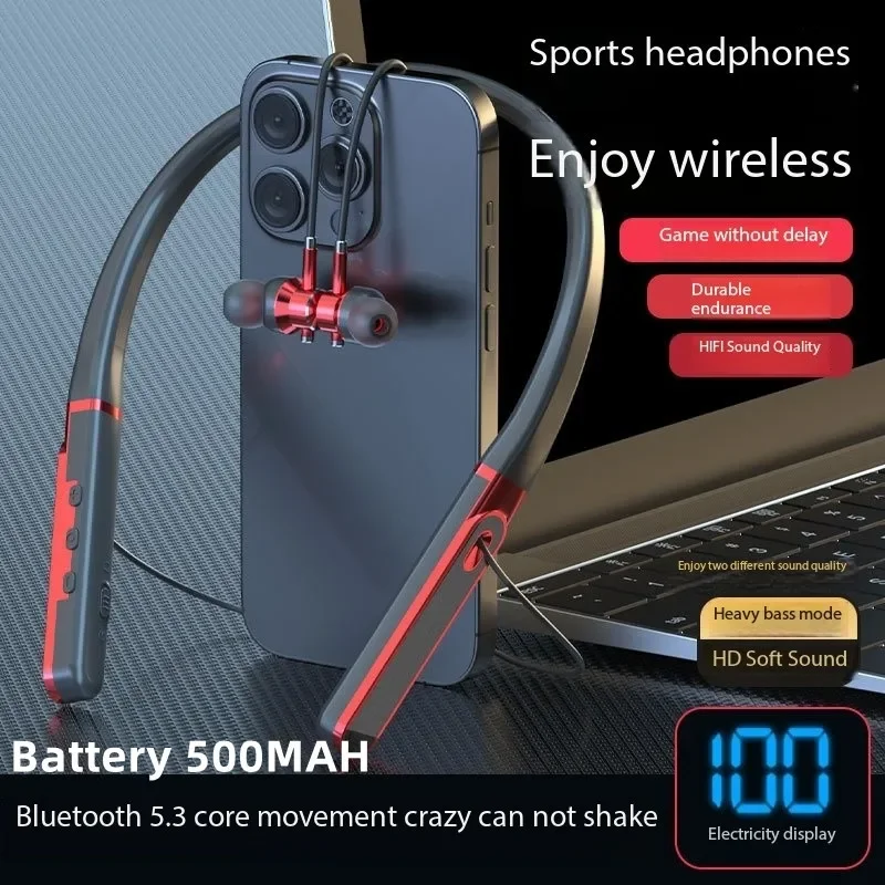 Auriculares intrauditivos con banda para el cuello, cascos con cancelación de ruido ENC de 60H de reproducción, IPX6, manos libres, inalámbricos por Bluetooth de alta fidelidad