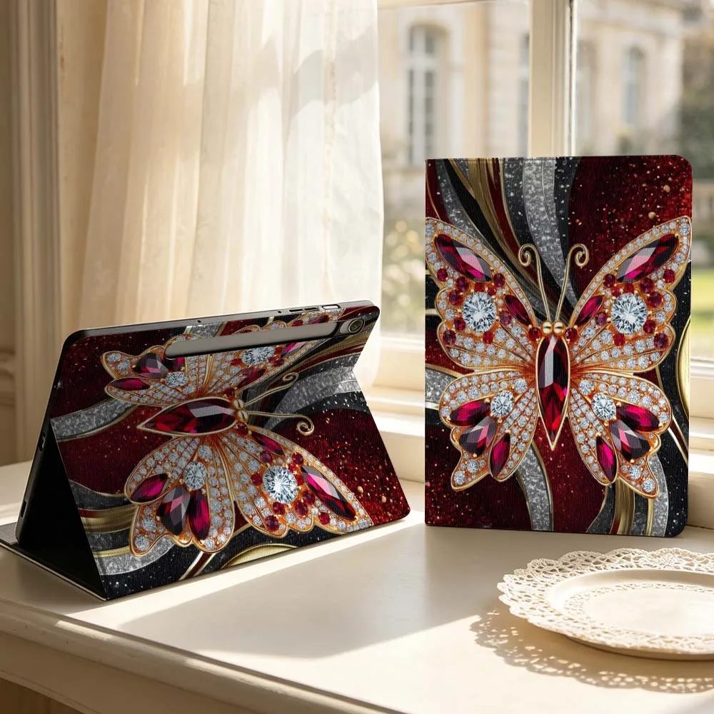 Cartoon Red Heart Butterfly Wings For Samsung Galaxy Tab S11 S10 S9 S8 S7 S6 A9 A8 A11 Lite FE Plus Pen Tray Tablet Case Soft