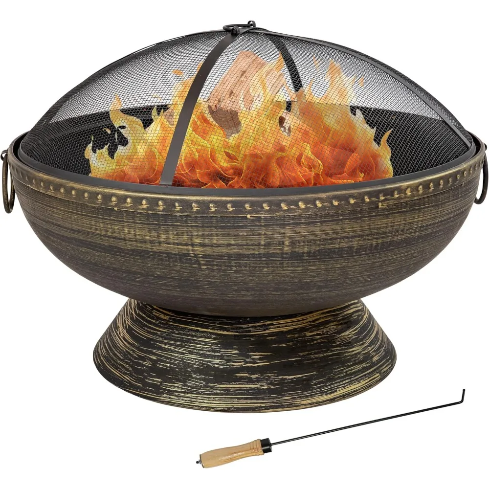 

Sunnydaze 30-Inch Large Outdoor Fire Pit - Wood Burning Fire Pit for Outside with Poker and Screen - Black Finish - Regal Cauldr
