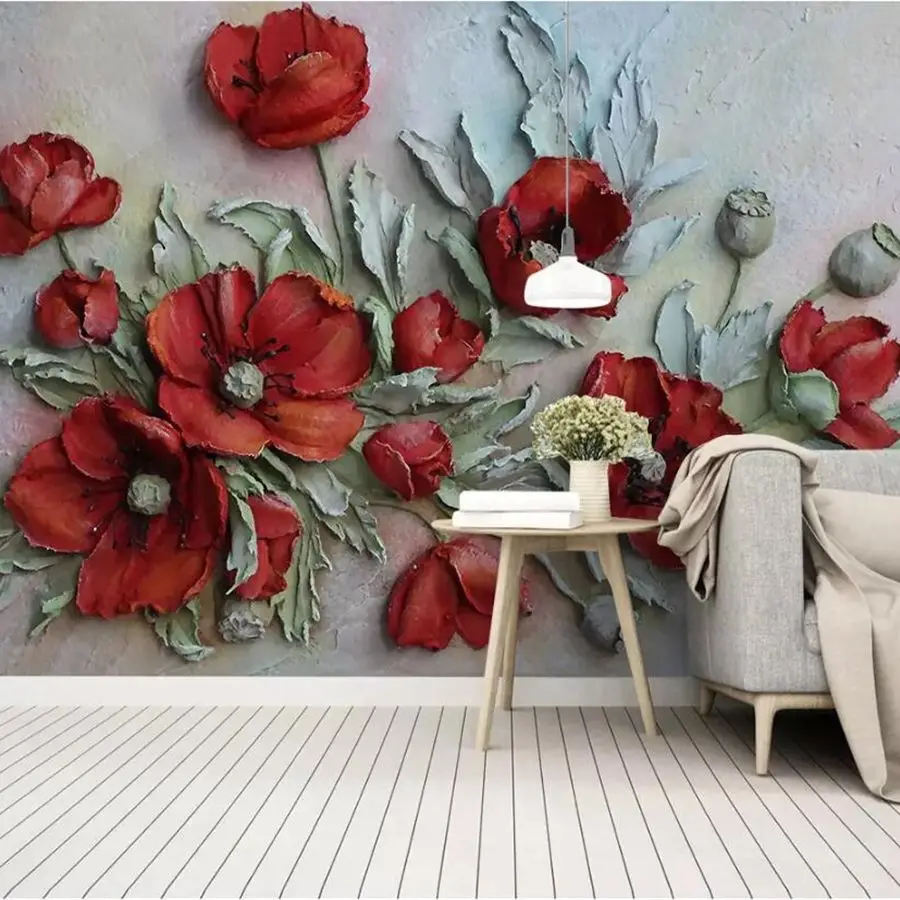 beibehang Custom wallpaper 3D stereo photo mural embossed red beauty living room wallpaper decoration painting papel de parede