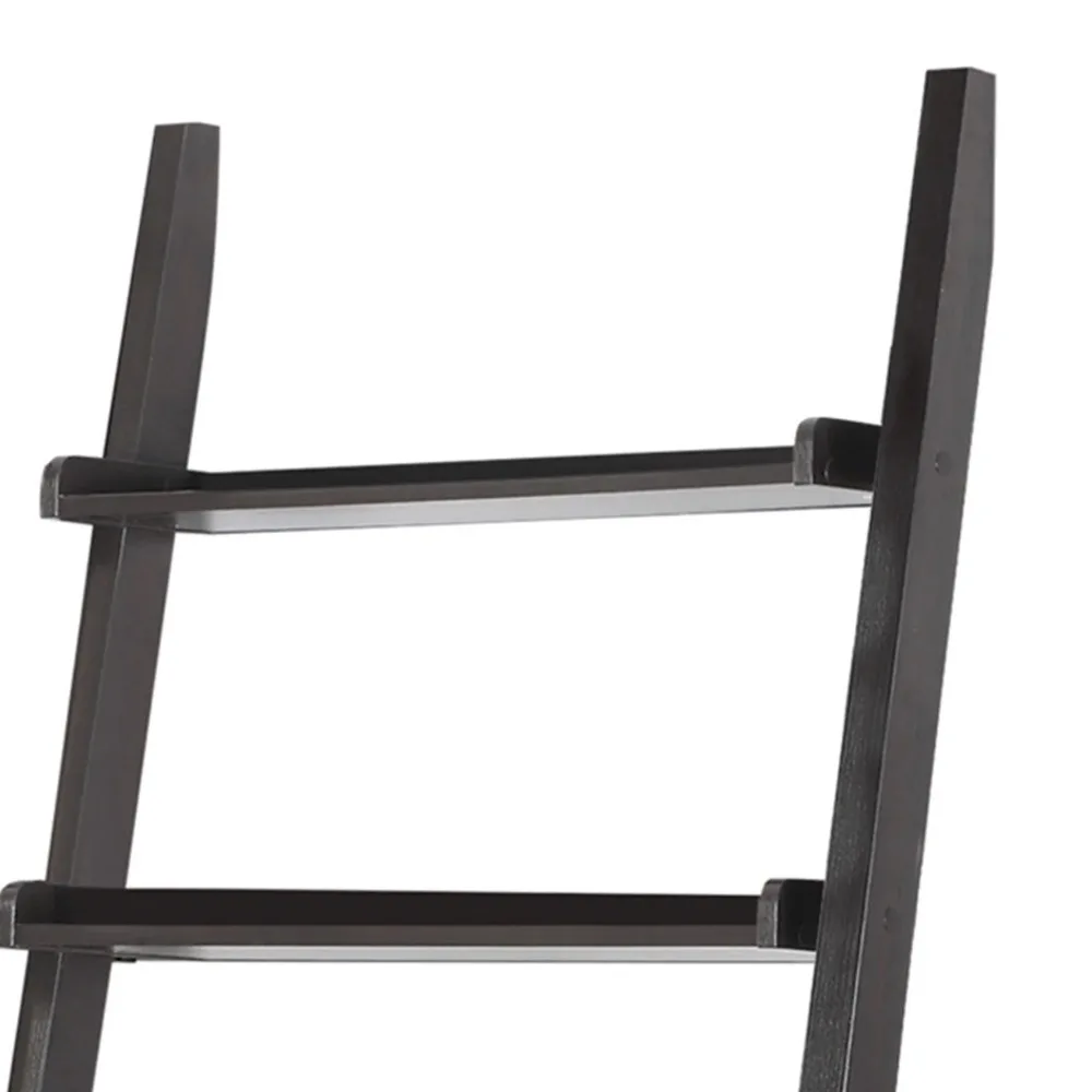 Meja Kayu Tangga Miring Dinding 2 Rak dalam Cappuccino