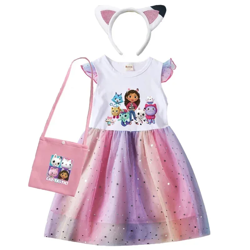Vestido de gato Gaby para niñas, diadema con bolsa, vestido de fiesta de cumpleaños para niñas, casa de muñecas de cabby, disfraz de cosplay de Navidad y Halloween para niños