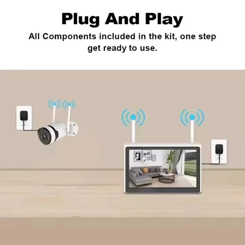 

10-inch IPS Screen Wireless IP Camera CCTV Security System 4 Channel Wifi NVR IR Night Vision for Indoor Home Warehouse 3MP 5MP