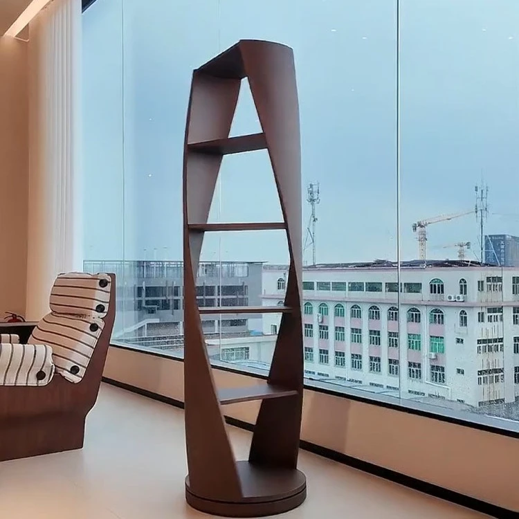 Italian minimalist North American black walnut rotating bookshelf modern minimalist shelf living room solid wood special-shaped