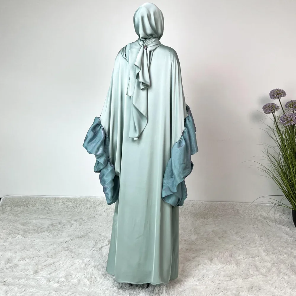 Ramadan Abito in raso Eid Abaya musulmano per le donne Marocco Arabo Abito lungo Abiti da festa Jalabiya Caftano Islam Abaya Abiti Largos