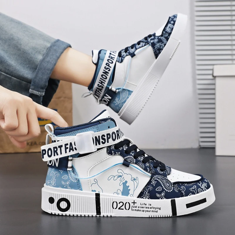 

2026 Autumn High-top Men's Sneakers Fashion Color Matching Height-increasing Platform Shoes Non-slip Shock-absorbing Couple Sho