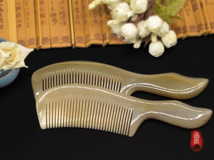 Horn hair care tool, large pointed handle, horn comb, thick and smooth hair comb