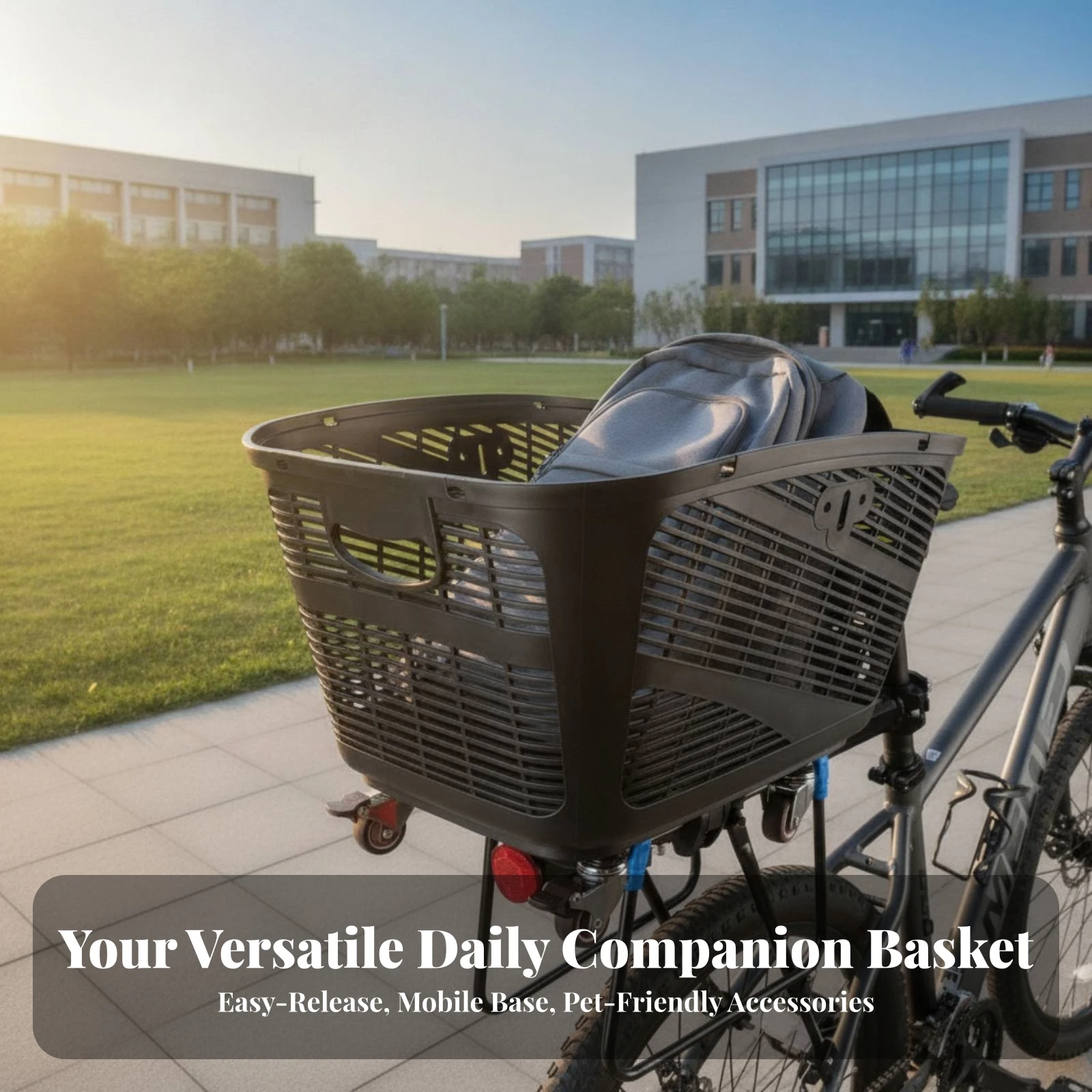 Rear Bike Basket with Rain Cover Quick-Release Bike Basket with Rain Cover Large-Capacity Secure for Commuters, Grocery Shopping