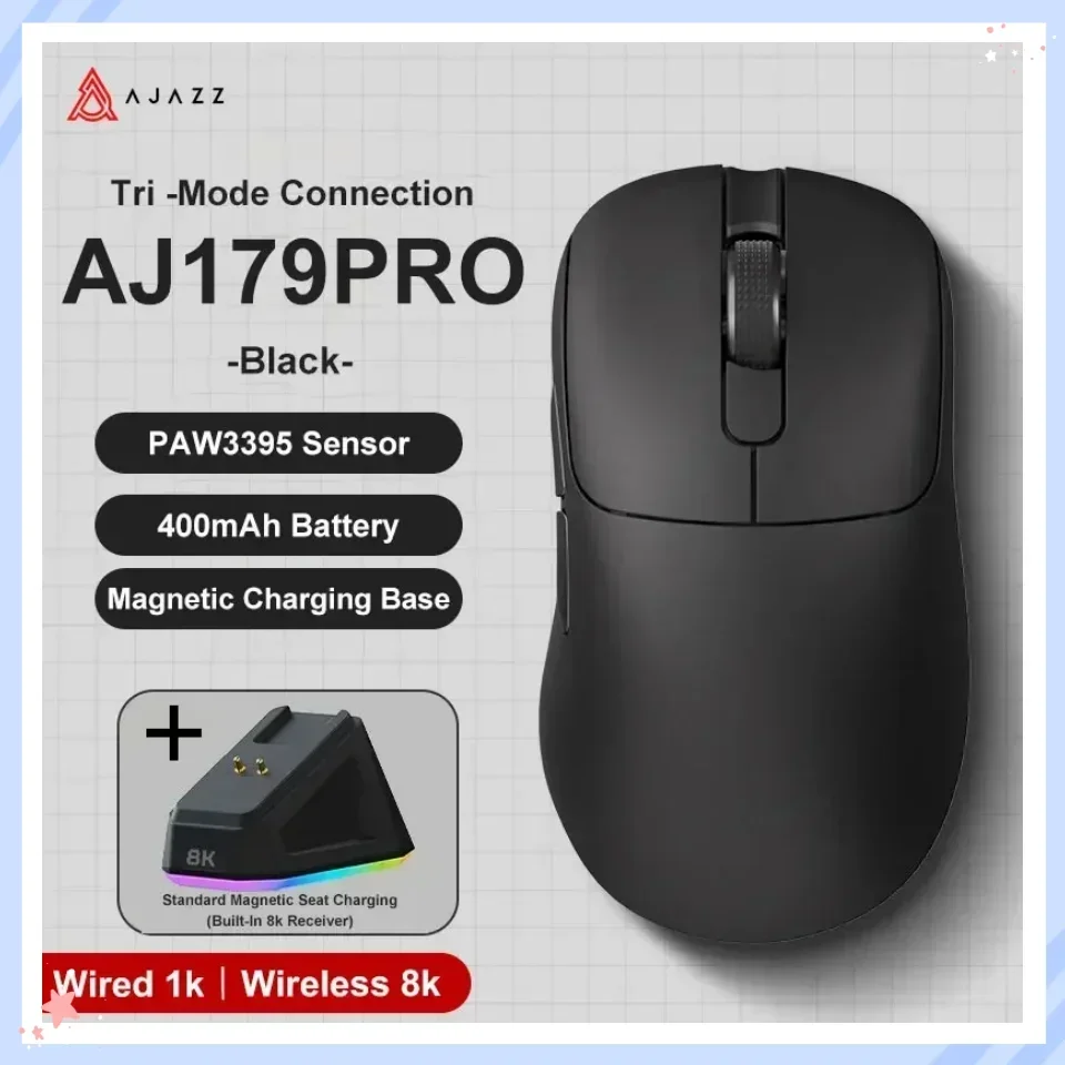 AJAZZ AJ179 PRO PAW3395 26000DPI Wireless Bluetooth Mouse Magnetic Charging Dock Three-mode Connected Cable Gaming Mouse