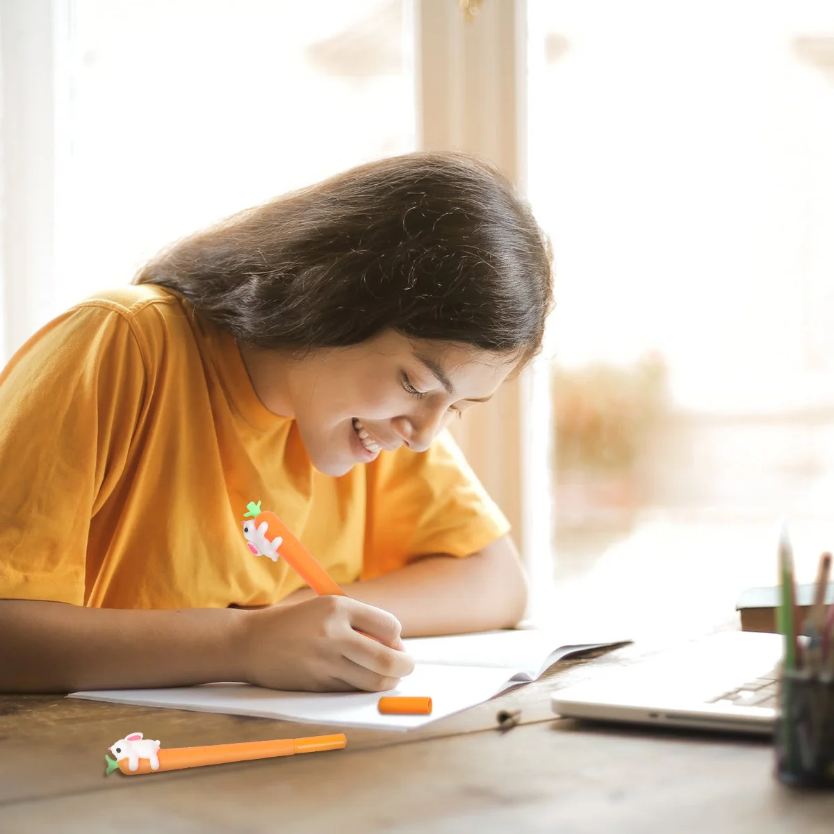 

6 шт., гелевая ручка с кроликом и морковью, креативный дизайн тюльпана, милая гладкая ручка для письма, школьные и офисные принадлежности для