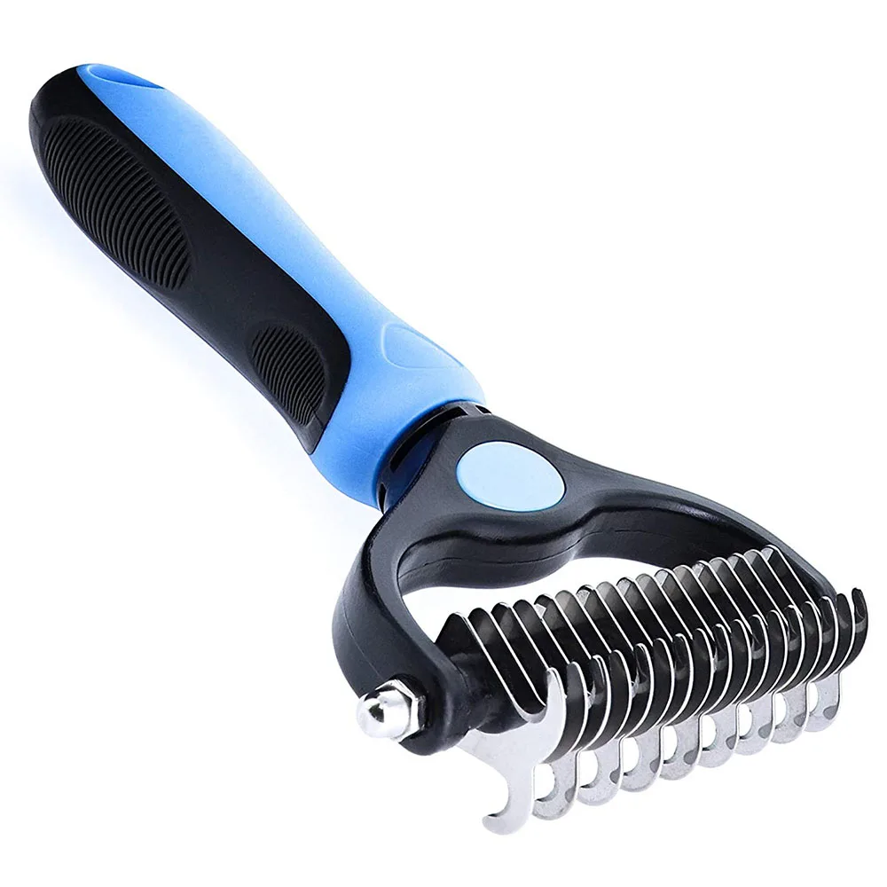 2-Side Dematting Tool for Dogs & Cats Pets Grooming Brush Double Sided Shedding and Dematting Undercoat Rake Hair Removal Comb