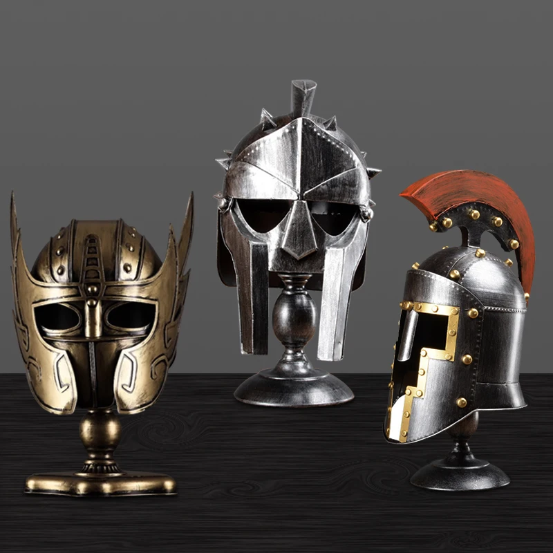 European Helmet Model Ornaments Spartan Warrior Armor Decor Roman Soldier Medieval Knight Helmet for Gifts Home Bar Decoration