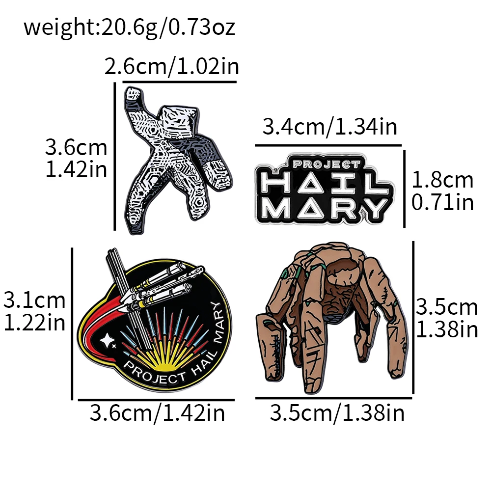 Project Hail Mary 4-teiliges Emaille-Pin-Set: Sci-Fi-Buch- und Film-Fan-Sammlerabzeichen mit der Skulptur von Rocky und Grace – Detail 1