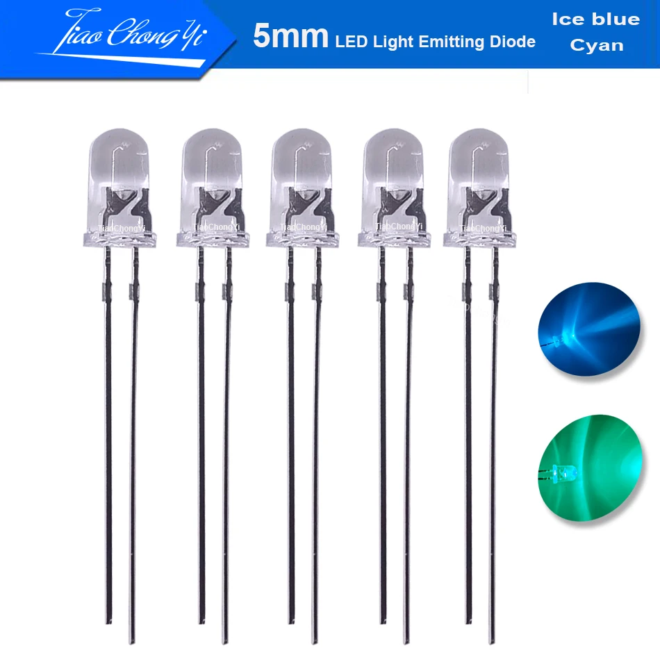 5mm 2pin Cyan  Ice Blue 480nm 490nm DIP LED light-emitting diode High Luminous DC3.2-3.4V 20mA for Traffic Lights